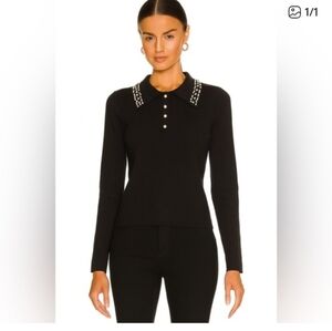 Elegant Black Pearl-Embellished Women's Top